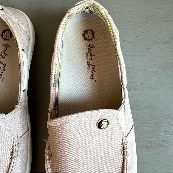 Geckos Man Women Canvas Slip-On Loafers Size 8.5 Arch Support Beige Casual Comfy - Picture 5 of 13